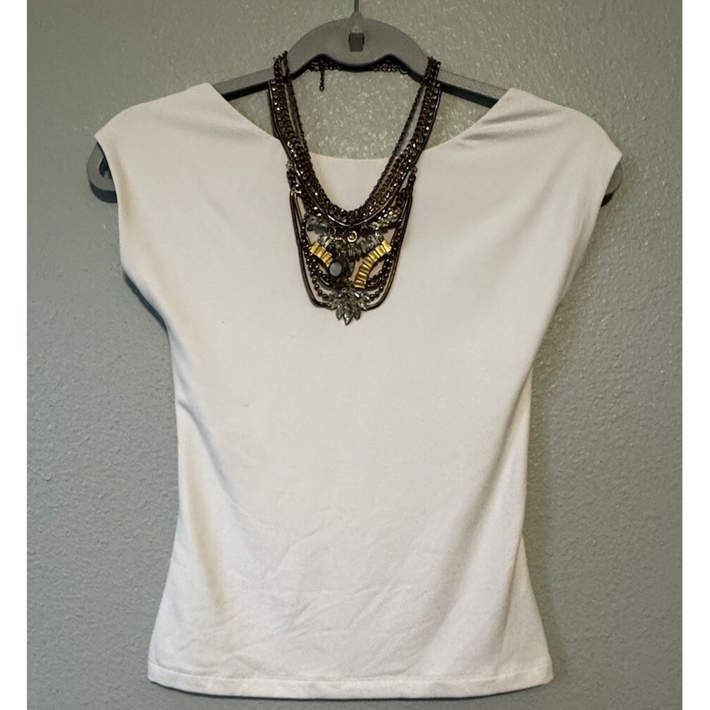 BP White Cap Sleeve Stretchy Shirt Women's Scoop Back Size Small New No Tag